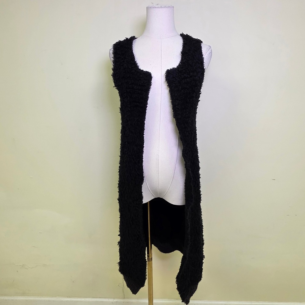 See By Chloe Longline Sweater Vest Black Faux Fur Ribbed Knit Womens 6 Excellent
